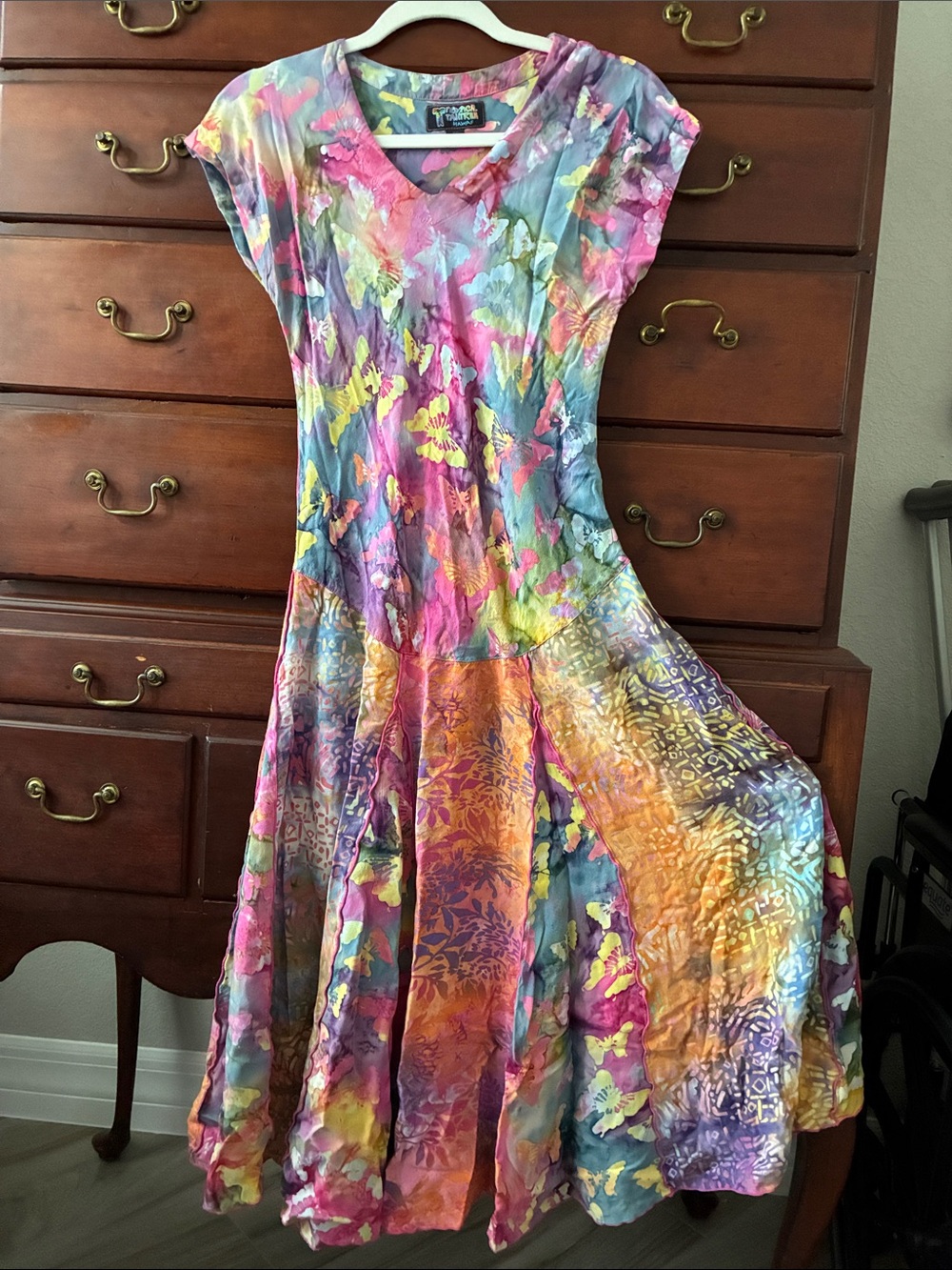 Boho Tropical Tantrum Tie-Dye V-Neck Maxi Dress